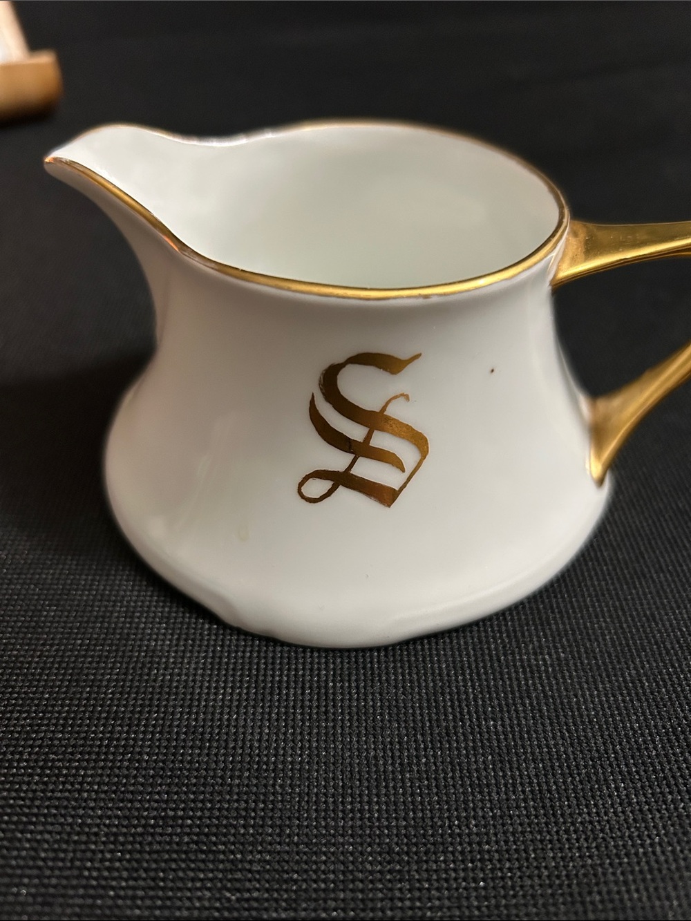 Porcelain Creamer with Gold Trim and Monogram